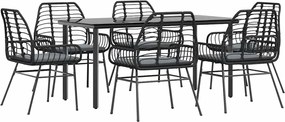 vidaXL 7 részes fekete polyrattan üveg kerti étkezőgarnitúra párnákkal