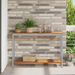 Kültéri Asztal Természetes és Szürke 35x110x75 cm Tömör Fa és Acél