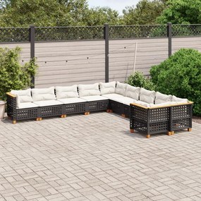 10 részes fekete polyrattan kerti ülőgarnitúra párnákkal