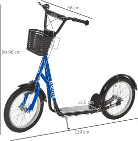 HOMCOM Gyerek Roller fékkel, állítható magasságú, könnyű acél, kék-fekete