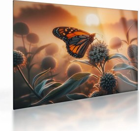 Üveg kép – Pillangó a lenyugvó napban (70x50 cm)