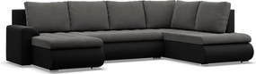 Tokio U sarokkanapé, 3 ágyneműtartóval, bársony + műbőr, jobboldali, szürke - fekete