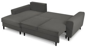 Sötétszürke kordbársony kinyitható tárolóhelyes sarokkanapé (bal oldali-heverő résszel) Kyoto – Cosmopolitan Design