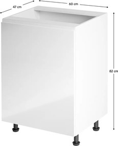 Alsószekrény, fehér/fehér extra magasfényű, balos, AURORA D601F