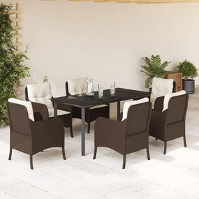 7 részes barna polyrattan kerti étkezőgarnitúra párnával