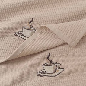 Goldea hímzett waffle konyharuha - kávé barna alapon 50 x 70 cm