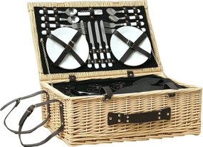 Outsunny Fűzfa Piknik Kosár 4 Férőhellyel Hőszigetelt Hűtőtáskával, Piknik Terítővel, Evőeszköz Készlettel - Teljes Piknik Készlet Kempinghez, Tengerp