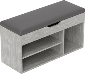 HOMCOM Párnázott Bejárati Cipőtartó, Helytakarékos Cipőállvány 3 Rekesszel, PU Bőr Üléssel, Nappali és Előszoba Használatra, 80x30x43 cm, Fekete és Sz