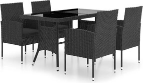 vidaXL 5 részes fekete polyrattan kerti étkezőgarnitúra