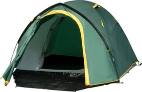 Outsunny 2 Fős 190T Kemping Sátra Csatlakozókkal, Dóm Forma, Üvegszálas Poliészter, Zöld+Sárga, 325 x 183 x 130 cm | Aosom