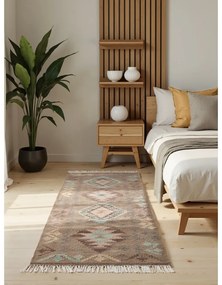 Világoskék-bézs kétoldalas kézi szövésű gyapjú futószőnyeg 60x190 cm Kamal Dune – Nouristan