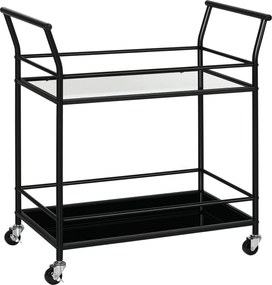 HOMCOM Konyhai Kocsi, Görgős Kocsi, Tálalókocsi 2 Polccal, Oldalsó Kocsi Kerekeken, Tároló Kocsi Konyhához, Fém, Fekete, 75 x 40 x 80 cm | Aosom