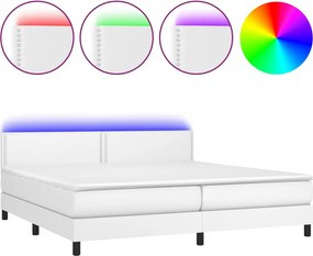 vidaXL fehér műbőr rugós ágy matraccal és LED-del 200x200 cm