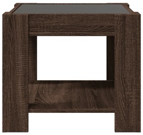 barna tölgy szerelt fa dohányzóasztal LED-del 53 x 53 x 45 cm
