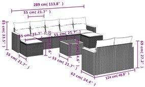 10 részes szürke polyrattan kerti ülőgarnitúra párnákkal