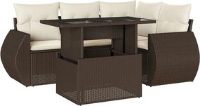 vidaXL 5 részes barna polyrattan kerti ülőgarnitúra párnával