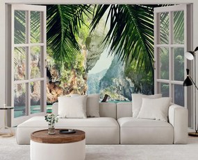Gario Fotótapéta Ablak a paradicsomi öbölre nézo ablakkal Anyag: Vlies, Méret: 280 x 200 cm