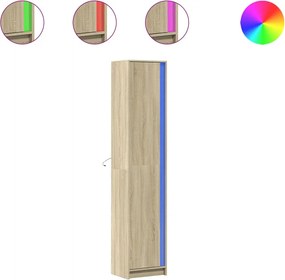 vidaXL sonoma tölgy szerelt fa LED-es magasszekrény 41,5x32,5x200 cm