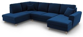 Kék bársony kinyitható tárolóhelyes sarokkanapé (bal oldali-U alakú) Kyoto – Cosmopolitan Design