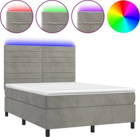 vidaXL világosszürke bársony rugós és LED-es ágy matraccal 140x190 cm