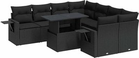 vidaXL 9 részes fekete polyrattan kerti ülőgarnitúra párnákkal