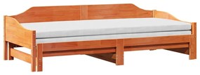 viaszbarna tömör fenyőfa kihúzható kanapéágy 90 x 200 cm