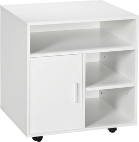 HOMCOM Nyomtató Kábelkerekes Multifunkcionális Irodai Szekrény Polcokkal és Tágas Tárolóhellyel 60x50x65,5 cm Fehér | Aosom