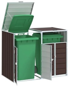 barna acél kerekes szemetes tároló dupla tárolókhoz 138 x 79 x 117 cm