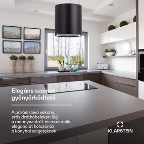 Klarstein Barett, sziget páraelszívó, Ø 35 cm, légkeringetés, 560 m³/ó, LED, aktívszén szűrő, fekete