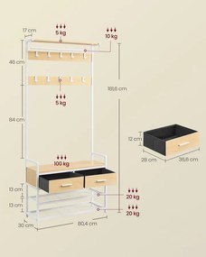 Kabátállvány cipőpaddal, 2 fiók, 10 akasztó, matt arany tölgy