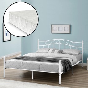 [en.casa] Franciaágy Split hideghab matrac 140 x 200 cm fémkeretes vintage ágykeret design ágy fehér