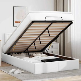 tiszta fehér műbőr ottomán ágy matracokkal & LED-ek 120x190 cm