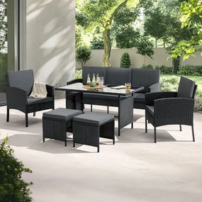 Juskys Turin rattan kerti bútor szett - fekete