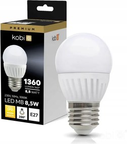 Led izzó golyó E27 8,5W b.meleg 3000K 1360lm tejfehér G45 Prémium Kobi