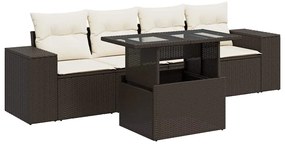 vidaXL 5 részes barna polyrattan kerti ülőgarnitúra párnával