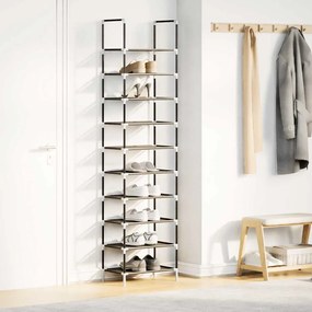 fekete nem szőtt szövetből cipőállvány 10 szintes 44x28x180 cm