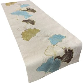 Dekoratív bézs asztali futó Ginkgo levelekkel Szélesség: 35 cm | Hosszúság: 140 cm