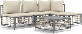 vidaXL 5 részes antracitszürke polyrattan kerti ülőgarnitúra párnákkal
