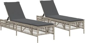 vidaXL 2 db világosszürke polyrattan napozóágy párnával
