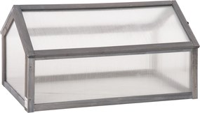 Outsunny Fa Mini Üvegház 90 x 52 x 49,5 cm, Fedett Üvegház, Fényáteresztő Hidegkeret, Télálló Emelt Zöldségágyás Kerthez, Erkélyhez, Szürke | Aosom