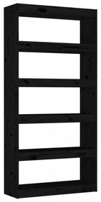 fekete tömör fenyőfa könyvszekrény/térelválasztó 80x30x167,4 cm