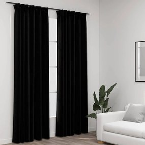 vidaXL 2 db fekete vászonhatású sötétítőfüggöny kampókkal 140 x 225 cm