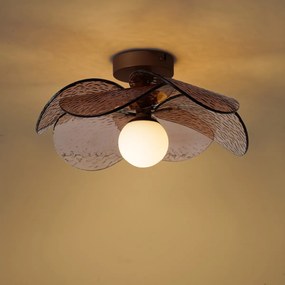 Design mennyezeti lámpa sötét bronz borostyán színű bordázott üveggel - Kemner