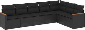 vidaXL 7 részes fekete polyrattan kerti ülőgarnitúra párnával