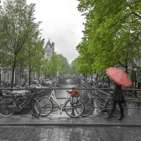 Poszter 30x30cm Nő esernyővel a csatorna felett, Assaf Frank