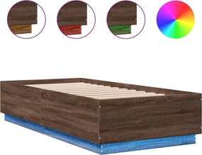 vidaXL barna tölgyszínű szerelt fa ágykeret LED-del 90 x 200 cm