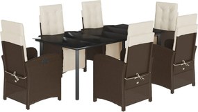 vidaXL 7 részes barna polyrattan kerti étkezőgarnitúra párnával