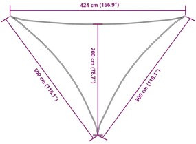 tópszínű háromszög alakú oxford-szövet napvitorla 3x3x4,24 m