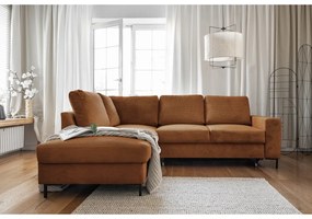 Narancssárgásbarna kordbársony kinyitható sarokkanapé (bal oldali) Lofty Lilly – Miuform