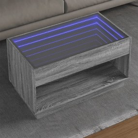 Szürke sonoma végtelen hatású LED-es dohányzóasztal 90x50x50 cm